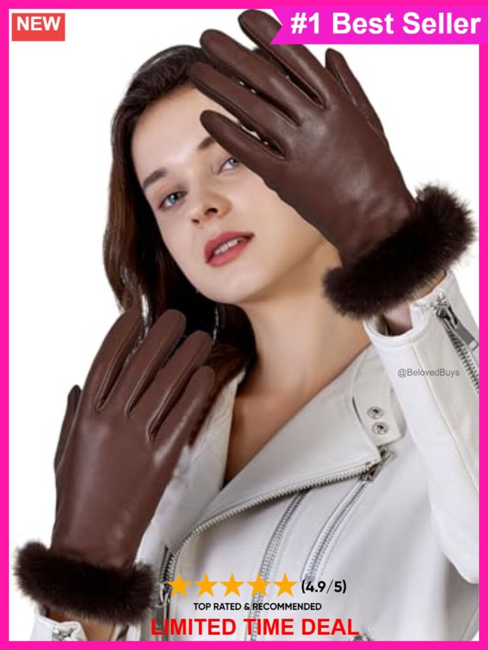 Chrome-Free Genuine Leather Winter Gloves Fur Cuff Touchscreen Cashmere Lined